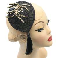 Fascinator in Schwarz mit Strass-Spinne und Quaste