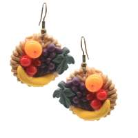 Earrings with rattan ring & small fruits