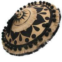Coolie hat with many fringes in gold & black