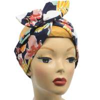Haarband mit Draht in Blau mit bunten Blumen