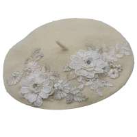 beret ivory flowers wool vintage rockabilly