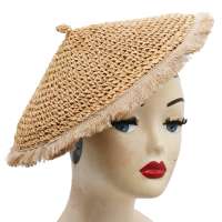 Coolie hat natural with raffia and fringes