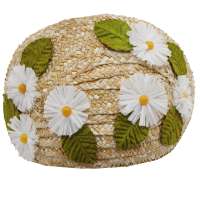 Half Hat made of straw with raffia daisy flowers in vintage style