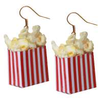Earrings with popcorn bag in red and white
