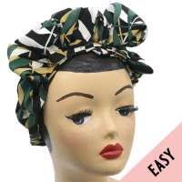 Black EASY Turban printed leaves - pre-tied, with velcro - Kopie