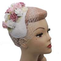 Beautiful little half hat with pastel roses and veil - wedding hat