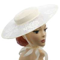 White Cartwheel hat with wide Brim made of lace